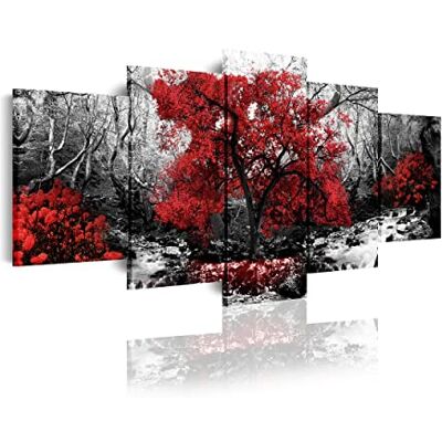 DekoArte 267 Modernes Bild, digitalisierter Kunstdruck Dekoratives Bild für den Salon oder das Schlafzimer Stil Natur Schwarz weiβ mit roten Bäumen 5 Teile 200 x 100 cm XXL DekoArte 267 Modernes Bild, digitalisierter Kunstdruck Dekoratives Bild für den Salon oder das Schlafzimer Stil Natur Schwarz weiβ mit roten Bäumen 5 Teile 200 x 100 cm XXL