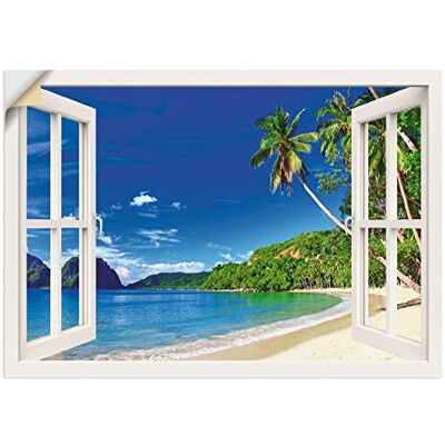 ARTLAND Wanddeko Wandtattoo selbstklebende Vinylfolie Fensterblick Karibik Südsee Strand Meer Insel Palmen Meerblick S9IB ARTLAND Wanddeko Wandtattoo selbstklebende Vinylfolie Fensterblick Karibik Südsee Strand Meer Insel Palmen Meerblick S9IB