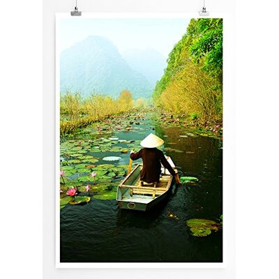 Zone Home Bild Landschaft Natur – Schwimmender Händler in Seerosen Vietnam- Poster Fotodruck in höchster Qualität Zone Home Bild Landschaft Natur – Schwimmender Händler in Seerosen Vietnam- Poster Fotodruck in höchster Qualität