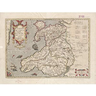 Hondius 1633 Walisische lateinische frühe Karte, Wales Cymru Wandkunst, Poster, Druck, dickes Papier, 45,7 x 61 cm Hondius 1633 Walisische lateinische frühe Karte, Wales Cymru Wandkunst, Poster, Druck, dickes Papier, 45,7 x 61 cm
