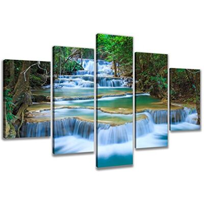 Visario Leinwandbild Wasserfall Dschungel Türkis 200 x 100 cm 5-teilig Direktdruck auf Leinwand mit Holzrahmen Wandbild Kunstdruck XXL Wanddeko für Wohnzimmer Schlafzimmer Artikelnr. 6308 Visario Leinwandbild Wasserfall Dschungel Türkis 200 x 100 cm 5-teilig Direktdruck auf Leinwand mit Holzrahmen Wandbild Kunstdruck XXL Wanddeko für Wohnzimmer Schlafzimmer Artikelnr. 6308