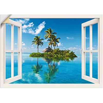 ARTLAND Wanddeko Wandtattoo selbstklebende Vinylfolie 100x70 cm Fensterblick Fenster Meer Insel Palmen Karibik Urlaub T5MZ ARTLAND Wanddeko Wandtattoo selbstklebende Vinylfolie 100x70 cm Fensterblick Fenster Meer Insel Palmen Karibik Urlaub T5MZ