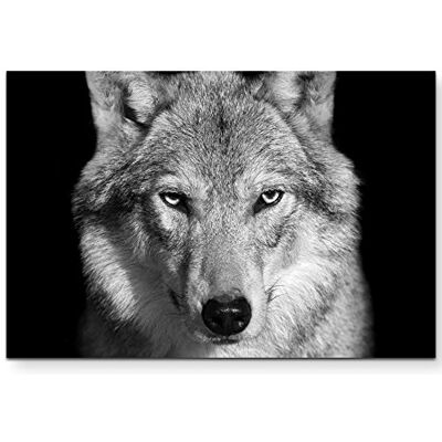 Zone Wandbild auf Leinwand 120x80cm Portrait – Wolf schwarz, weiß Zone Wandbild auf Leinwand 120x80cm Portrait – Wolf schwarz, weiß