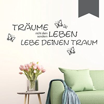 WANDKINGS Wandtattoo Träume Nicht Dein Leben sondern lebe deinen Traum (mit 4 Schmetterlingen) 40 x 15 cm dunkelgrau erhältlich in 33 Farben WANDKINGS Wandtattoo Träume Nicht Dein Leben sondern lebe deinen Traum (mit 4 Schmetterlingen) 40 x 15 cm dunkelgrau erhältlich in 33 Farben