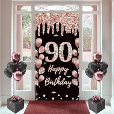 Tecreo 90 Geburtstag Dekorationen für Frauen, Happy 90 Years Old Stoff Schild Poster Rosegold Hintergrund Tür Banner, 90 Geburtstag Party Supplies Foto Hintergrund Willkommensschild, 180 cm x 90 cm Tecreo 90 Geburtstag Dekorationen für Frauen, Happy 90 Years Old Stoff Schild Poster Rosegold Hintergrund Tür Banner, 90 Geburtstag Party Supplies Foto Hintergrund Willkommensschild, 180 cm x 90 cm