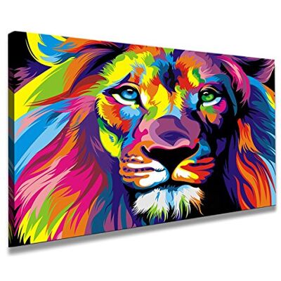 Visario Leinwandbild 80x60 cm 4001 Löwe Pop Art bunt, Löwenkopf in Regenbogenfarben Wandbild fertig aufgespannt auf Holzrahmen Visario Leinwandbild 80x60 cm 4001 Löwe Pop Art bunt, Löwenkopf in Regenbogenfarben Wandbild fertig aufgespannt auf Holzrahmen