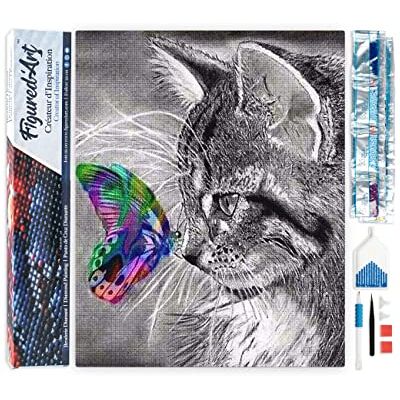 ART Diamond Painting Erwachsene 40x50cm Ganze Leinwand gerollt Katze und bunter Schmetterling 5D Bilder Eckige Steine DIY Set Basteln ART Diamond Painting Erwachsene 40x50cm Ganze Leinwand gerollt Katze und bunter Schmetterling 5D Bilder Eckige Steine DIY Set Basteln