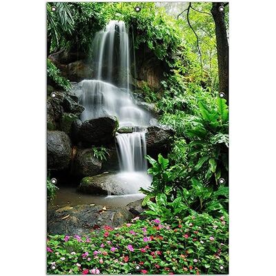 Wallario Outdoor-Poster für Garten oder Balkon Sturzbach im Grünen, Motivbanner Größe: ca. 80 x 120 cm, Outdoor-Bild Wallario Outdoor-Poster für Garten oder Balkon Sturzbach im Grünen, Motivbanner Größe: ca. 80 x 120 cm, Outdoor-Bild