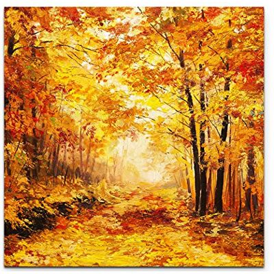 Zone Wandbild auf Leinwand 60x60cm Wald im Herbst – Ölgemälde Zone Wandbild auf Leinwand 60x60cm Wald im Herbst – Ölgemälde