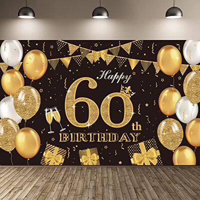SZHUIHER Partydekoration zum 60. Geburtstag, extra großes schwarzes und goldenes Schild, Poster, Partyzubehör zum 60. Geburtstag, Hintergrundbanner zum 60. Jahrestag, Hintergrundbanner für Fotoautomaten SZHUIHER Partydekoration zum 60. Geburtstag, extra großes schwarzes und goldenes Schild, Poster, Partyzubehör zum 60. Geburtstag, Hintergrundbanner zum 60. Jahrestag, Hintergrundbanner für Fotoautomaten