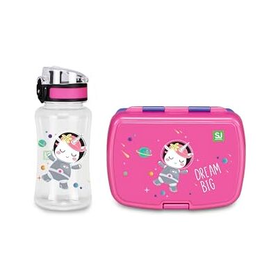 SJ GANG STYLE JAM GANG Brotdose mit Trennwand + Trinkflasche für Kinder, Clip Verschuluss, Rosa mit Einhorn, Spülmaschinenfest SJ GANG STYLE JAM GANG Brotdose mit Trennwand + Trinkflasche für Kinder, Clip Verschuluss, Rosa mit Einhorn, Spülmaschinenfest