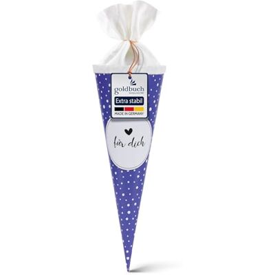 goldbuch 93 215 Geschwistertüte Punkte., Schultüte 35 cm, Zuckertüte Blau Geschenktüte mit Pünktchen-Muster, "für dich"-Aufdruck, Lackkarton, weißer Filzverschluss (ohne Verschlussband), Ø 11,5 cm goldbuch 93 215 Geschwistertüte Punkte., Schultüte 35 cm, Zuckertüte Blau Geschenktüte mit Pünktchen-Muster, "für dich"-Aufdruck, Lackkarton, weißer Filzverschluss (ohne Verschlussband), Ø 11,5 cm