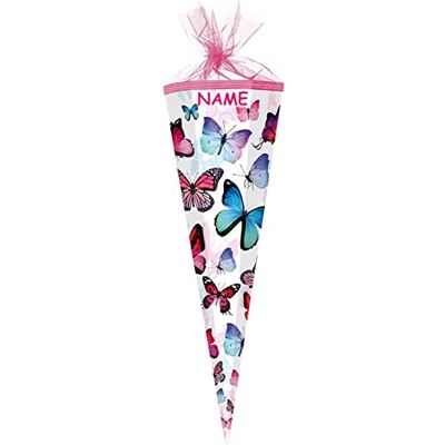 Nestler personalisiert mit Name Schultüte/Zuckertüte / 50cm / rund/Schmetterlinge Nestler personalisiert mit Name Schultüte/Zuckertüte / 50cm / rund/Schmetterlinge