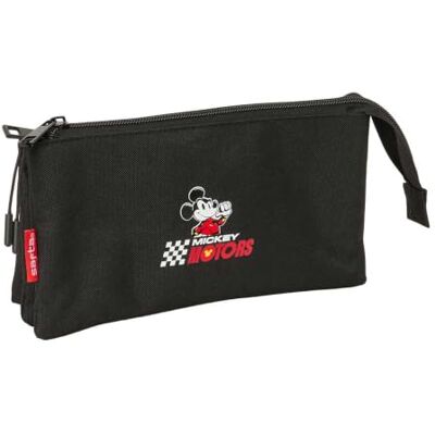 safta Federtasche Mickey & Friends Racing Teen, 3 Fächer, Innenfach Maße 22 x 3 x 12 cm, Schwarz in Canvas-Optik, Polyester, obere Reißverschlüsse, für weiterführende Schule, Disney-Lizenz safta Federtasche Mickey & Friends Racing Teen, 3 Fächer, Innenfach Maße 22 x 3 x 12 cm, Schwarz in Canvas-Optik, Polyester, obere Reißverschlüsse, für weiterführende Schule, Disney-Lizenz