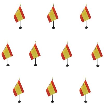 AZ FLAG 10er-Set Tischflaggen Spanien 15x10 cm Kunststoffsockel Für innen Spanische Tischflagge España genähte Ausführung mit verstärkten Kanten mit Kunststoffstab und goldene Spitze AZ FLAG 10er-Set Tischflaggen Spanien 15x10 cm Kunststoffsockel Für innen Spanische Tischflagge España genähte Ausführung mit verstärkten Kanten mit Kunststoffstab und goldene Spitze