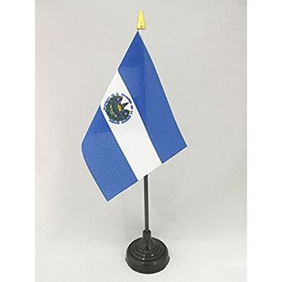 AZ FLAG Tischflagge El Salvador 15x10 cm Polyester 100D Kunststoffsockel Für innen Salvadorianische Tischflagge genähte Ausführung mit verstärkten Kanten mit Kunststoffstab und goldene Spitze AZ FLAG Tischflagge El Salvador 15x10 cm Polyester 100D Kunststoffsockel Für innen Salvadorianische Tischflagge genähte Ausführung mit verstärkten Kanten mit Kunststoffstab und goldene Spitze