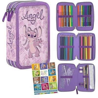 PASO Federmäppchen 3 Fächer Mäppchen für Mädchen Federmappe 3-Fach Federtasche Gefüllte Schüleretui Schulmäppchen und Hausaufgabenheft Stitch PASO Federmäppchen 3 Fächer Mäppchen für Mädchen Federmappe 3-Fach Federtasche Gefüllte Schüleretui Schulmäppchen und Hausaufgabenheft Stitch