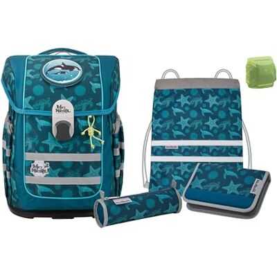 Familando McNeill Ergo Complete Schulranzen Set 6-teilig mit Federmappe Orca Wal Ergonomisch & 3-Fach verstellbar 1150g leicht mit 20L Volumen & Reflektoren aus recyceltem Ocean Plastic Familando McNeill Ergo Complete Schulranzen Set 6-teilig mit Federmappe Orca Wal Ergonomisch & 3-Fach verstellbar 1150g leicht mit 20L Volumen & Reflektoren aus recyceltem Ocean Plastic