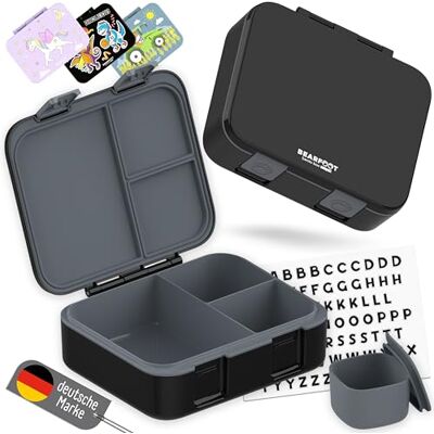 BEARFOOT Bento Box COMPACT Kinder Brotdose (Schwarz, 1.000 ml) BPA-frei, auslaufsichere Lunchbox mit Fächern, für Schule & Kindergarten, für Mädchen & Jungen, leicht & kompakt BEARFOOT Bento Box COMPACT Kinder Brotdose (Schwarz, 1.000 ml) BPA-frei, auslaufsichere Lunchbox mit Fächern, für Schule & Kindergarten, für Mädchen & Jungen, leicht & kompakt
