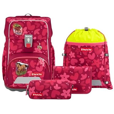 Step by Step Giant Schulranzen-Set „WILD Horse Nora“, rot ergonomischer Tornister mit Reflektoren, höhenverstellbar mit Hüft- und Brustgurt, Mädchen, 1. Klasse, 23 Liter, Pferde Step by Step Giant Schulranzen-Set „WILD Horse Nora“, rot ergonomischer Tornister mit Reflektoren, höhenverstellbar mit Hüft- und Brustgurt, Mädchen, 1. Klasse, 23 Liter, Pferde