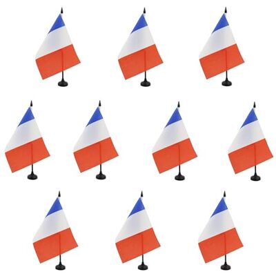 AZ FLAG 10er-Set Tischflaggen Frankreich 21x14 cm Kunststoffsockel Für innen Französische Tischflagge France genähte Ausführung mit verstärkten Kanten mit Kunststoffstab 100D Polyester AZ FLAG 10er-Set Tischflaggen Frankreich 21x14 cm Kunststoffsockel Für innen Französische Tischflagge France genähte Ausführung mit verstärkten Kanten mit Kunststoffstab 100D Polyester