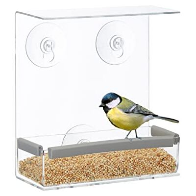 Relaxdays Vogelfutterhaus, Vogelfutterspender aus Acryl, Vogelhaus für Fensterscheibe, 16,5 x 15 x 7,5 cm, transparent Relaxdays Vogelfutterhaus, Vogelfutterspender aus Acryl, Vogelhaus für Fensterscheibe, 16,5 x 15 x 7,5 cm, transparent