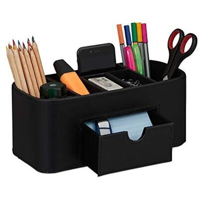 Relaxdays Stiftehalter, Schreibtischorganizer in Lederoptik, 7 Fächer, edler Organizer HxBxT 10,5x26x11,5 cm, schwarz, 10029945_46 Relaxdays Stiftehalter, Schreibtischorganizer in Lederoptik, 7 Fächer, edler Organizer HxBxT 10,5x26x11,5 cm, schwarz, 10029945_46