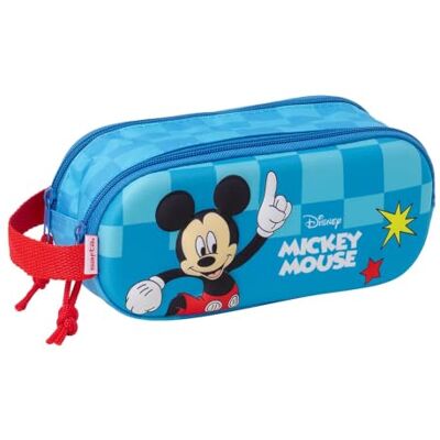 safta Federtasche Mickey Mouse 3D, 2 Fächer, Relief-Front Maße 21 x 6 x 8 cm, 110 g, Blau mit Karomuster, Polyester, doppelter Reißverschluss, für Schulstart, Disney-Lizenz safta Federtasche Mickey Mouse 3D, 2 Fächer, Relief-Front Maße 21 x 6 x 8 cm, 110 g, Blau mit Karomuster, Polyester, doppelter Reißverschluss, für Schulstart, Disney-Lizenz