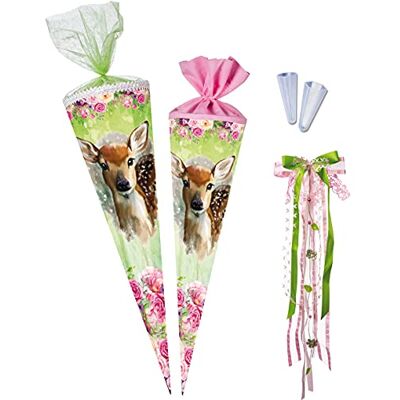 Nestler Schultüten-Set zum Befüllen, Handgemachte Zuckertüte aus Karton Motiv Rehkitz, inkl. Spitzenschutz, Schleife (70 cm rund) Nestler Schultüten-Set zum Befüllen, Handgemachte Zuckertüte aus Karton Motiv Rehkitz, inkl. Spitzenschutz, Schleife (70 cm rund)