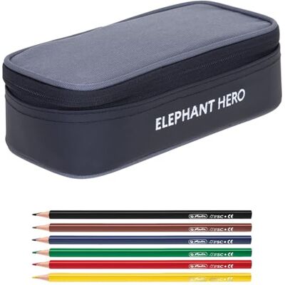 Elephant Mäppchen Schülermäppchen Box 13044 CB Grau Schwarz Grau + 6 Stifte Pennal groß Mädchen Jungen Schüler Box Pencil Case Schule Studium Student Large 2 Teile Set 12800 Elephant Mäppchen Schülermäppchen Box 13044 CB Grau Schwarz Grau + 6 Stifte Pennal groß Mädchen Jungen Schüler Box Pencil Case Schule Studium Student Large 2 Teile Set 12800