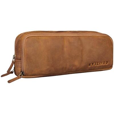 STILORD 'Flo' Leder Federmäppchen Groß echtes Rindsleder Mäppchen Vintage Pencil Case Stifte-Etui Retro Schlampermäppchen mit 3 Reißverschlüssen, Farbe:tan Dunkelbraun STILORD 'Flo' Leder Federmäppchen Groß echtes Rindsleder Mäppchen Vintage Pencil Case Stifte-Etui Retro Schlampermäppchen mit 3 Reißverschlüssen, Farbe:tan Dunkelbraun