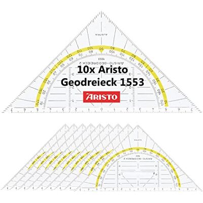 Aristo AR1553 Geodreieck mit festem Griff (Hypotenuse 16 cm, Tuschenoppen, Facette an der Hypotenuse, Plexiglas mit Tiefenprägung, Made in Austria) transparent, 10 Stück Aristo AR1553 Geodreieck mit festem Griff (Hypotenuse 16 cm, Tuschenoppen, Facette an der Hypotenuse, Plexiglas mit Tiefenprägung, Made in Austria) transparent, 10 Stück
