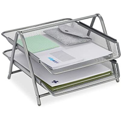 Relaxdays Dokumentenablage, 2 Fächer, Büroablage Metall, HxBxT: 20,5 x 30 x 35,5 cm, Mesh-Stil, Briefablage, Silber Relaxdays Dokumentenablage, 2 Fächer, Büroablage Metall, HxBxT: 20,5 x 30 x 35,5 cm, Mesh-Stil, Briefablage, Silber