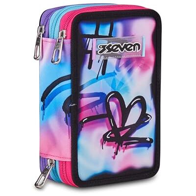 Seven Federmäppchen, Mäppchen, Mehrfarbig, Federtasche für Schreibwaren, Etui komplett mit Bleistiften, Filzstiften, Schulmaterial, mit 3 Fächern, Mädchen, Schule Grundschule, XXL, Mehrfarbig Seven Federmäppchen, Mäppchen, Mehrfarbig, Federtasche für Schreibwaren, Etui komplett mit Bleistiften, Filzstiften, Schulmaterial, mit 3 Fächern, Mädchen, Schule Grundschule, XXL, Mehrfarbig