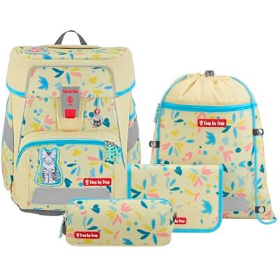 Step by Step Schulranzen-Set Space „Cat Lilly“ 5-teilig, gelb, Katzen-Design, ergonomischer Tornister mit Reflektoren, höhenverstellbar mit Hüftgurt für Mädchen ab der 1. Klasse, 20L Step by Step Schulranzen-Set Space „Cat Lilly“ 5-teilig, gelb, Katzen-Design, ergonomischer Tornister mit Reflektoren, höhenverstellbar mit Hüftgurt für Mädchen ab der 1. Klasse, 20L