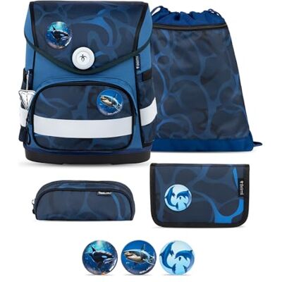 Belmil Compact mit Patches Schulranzen Set 5 teilig mit Regenponcho (405-41/AG/B/S/RP) (Wave Storm) Belmil Compact mit Patches Schulranzen Set 5 teilig mit Regenponcho (405-41/AG/B/S/RP) (Wave Storm)