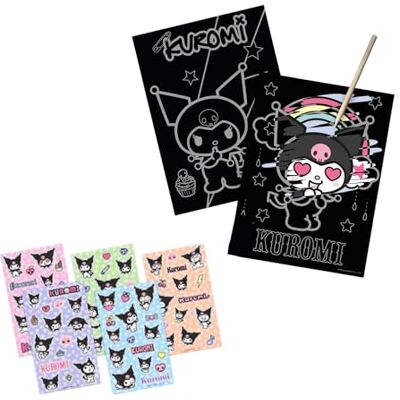 Hello Kitty Kuromi Schreibwarenset, Inklusive 5 Stickerbögen und Kratzpapier für Kinder, Geschenk für Mädchen Hello Kitty Kuromi Schreibwarenset, Inklusive 5 Stickerbögen und Kratzpapier für Kinder, Geschenk für Mädchen