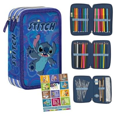 PASO Federmäppchen 3 Fächer Mäppchen für Mädchen und Jungen Federmappe 3-Fach Federtasche Gefüllte Schüleretui Schulmäppchen und Hausaufgabenheft Stitch PASO Federmäppchen 3 Fächer Mäppchen für Mädchen und Jungen Federmappe 3-Fach Federtasche Gefüllte Schüleretui Schulmäppchen und Hausaufgabenheft Stitch