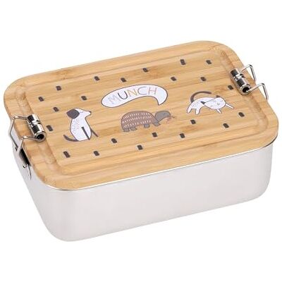 LÄSSIG Kinder Brotdose Edelstahl Lunchbox mit Bambusdeckel Happy Prints Mit Trennwand für flexible Unterteilung, robust, langlebig, für Kindergarten und Schule LÄSSIG Kinder Brotdose Edelstahl Lunchbox mit Bambusdeckel Happy Prints Mit Trennwand für flexible Unterteilung, robust, langlebig, für Kindergarten und Schule