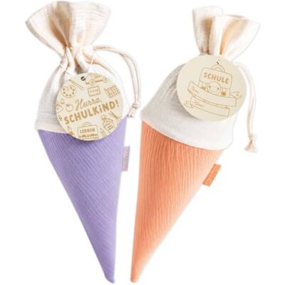 Papierdrachen 2 Schultüten aus Musselin Lila & Orange Einschulung Stofftüte mit Holzanhängern & Gravur Kleine Zuckertüte Geschwistertüte Papierdrachen 2 Schultüten aus Musselin Lila & Orange Einschulung Stofftüte mit Holzanhängern & Gravur Kleine Zuckertüte Geschwistertüte