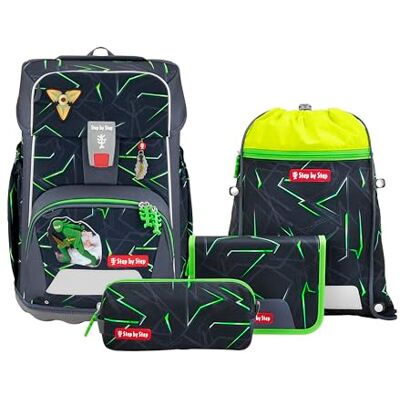 Step by Step Giant Schulranzen-Set „Ninja Kimo“, 5-teilig, blau-grau-grün, ergonomischer Tornister mit Reflektoren, höhenverstellbar mit Hüft- und Brustgurt, für Jungen ab der 1. Klasse, 23 Liter Step by Step Giant Schulranzen-Set „Ninja Kimo“, 5-teilig, blau-grau-grün, ergonomischer Tornister mit Reflektoren, höhenverstellbar mit Hüft- und Brustgurt, für Jungen ab der 1. Klasse, 23 Liter