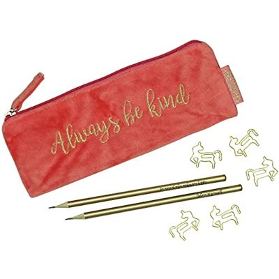 Papierdrachen Mäppchen aus Samt Elegantes Federmäppchen in Koralle mit motivierendem Spruch, 2 Bleistifen und 5 goldenen Paper Clips Uni und Schule Set Nr 2 Papierdrachen Mäppchen aus Samt Elegantes Federmäppchen in Koralle mit motivierendem Spruch, 2 Bleistifen und 5 goldenen Paper Clips Uni und Schule Set Nr 2