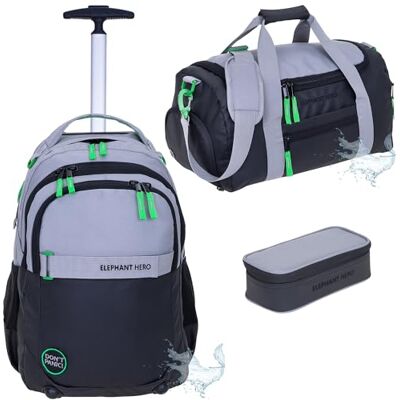 Elephant 3 Teile Set Trolley Schultrolley Rucksack 13048 CB Grau Grün TSM Schultrolley Schulranzen Trolly Jungen Mädchen Rucksacktrolley Box Schulsporttasche Rcsack mit Rollen Schultasche Elephant 3 Teile Set Trolley Schultrolley Rucksack 13048 CB Grau Grün TSM Schultrolley Schulranzen Trolly Jungen Mädchen Rucksacktrolley Box Schulsporttasche Rcsack mit Rollen Schultasche