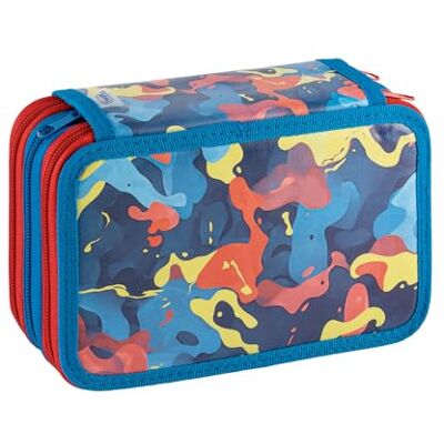 Favorit Federmäppchen mit 3 Fächern für die Schule, mit Schreibwaren, 20 x 13 x 7,5 cm, Camouflage-Blau Favorit Federmäppchen mit 3 Fächern für die Schule, mit Schreibwaren, 20 x 13 x 7,5 cm, Camouflage-Blau