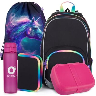 TOPGAL Schulranzen Set Mädchen ab 1 Klasse, 5 Teilig, Kinder Schultasche Erstklässler, Ergonomischer Schulrucksack für erste klasse. Grundschule Ranzen mit Brustgurt (Regenbogen) TOPGAL Schulranzen Set Mädchen ab 1 Klasse, 5 Teilig, Kinder Schultasche Erstklässler, Ergonomischer Schulrucksack für erste klasse. Grundschule Ranzen mit Brustgurt (Regenbogen)