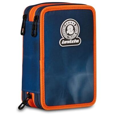 Invicta gefülltes Mäppchen, mit 3 Fächern, Federtasche komplett mit Bleistiften, Filzstiften, Zubehör, Etui für Schreibwaren, Schulmaterial, Schule und Freizeit, Mädchen und Jungen, blau/orange Invicta gefülltes Mäppchen, mit 3 Fächern, Federtasche komplett mit Bleistiften, Filzstiften, Zubehör, Etui für Schreibwaren, Schulmaterial, Schule und Freizeit, Mädchen und Jungen, blau/orange
