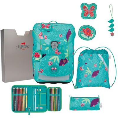 DerDieDas Schulranzen ErgoFlex Easy Set 6-teilig Butterfly Garden türkis DerDieDas Schulranzen ErgoFlex Easy Set 6-teilig Butterfly Garden türkis