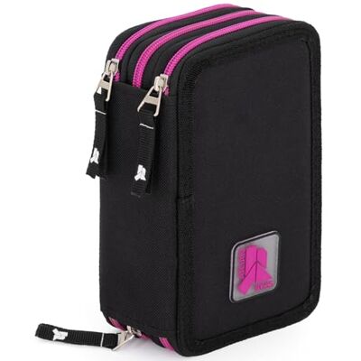Ross Stylische Mädchen Federmäppchen 3-Fach gefüllt, 45-TLG., Schwarz und Fuchsia, Radierbare Gelstifte, Filzstifte, Buntstifte, Schere, Kleber, Mit Reißverschlussfächern Ross Stylische Mädchen Federmäppchen 3-Fach gefüllt, 45-TLG., Schwarz und Fuchsia, Radierbare Gelstifte, Filzstifte, Buntstifte, Schere, Kleber, Mit Reißverschlussfächern