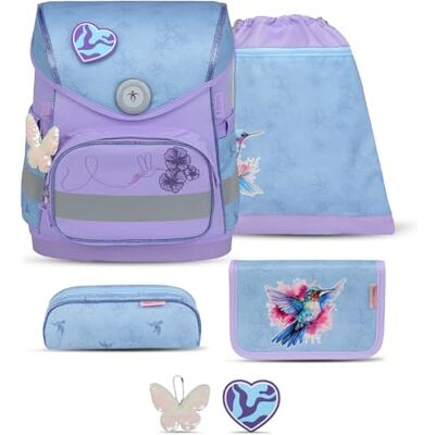 Belmil Compact mit Patches Schulranzen Set 5-teilig mit Brustgurt (405-41/AG/B/S) (Tropical Hummingbird) Belmil Compact mit Patches Schulranzen Set 5-teilig mit Brustgurt (405-41/AG/B/S) (Tropical Hummingbird)