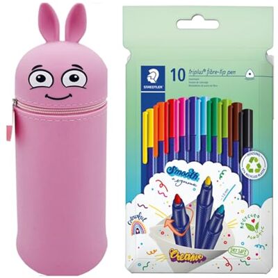COLOP MARKY Federmäppchen im Emoji-Design in Rosa, weiches und strapazierfähiges Silikon, inkl. 10 STAEDTLER triplus Color Filzstifte 323, dreikant, eindrucksichere Spitze, ca. 1 mm, 97% Rezyklat COLOP MARKY Federmäppchen im Emoji-Design in Rosa, weiches und strapazierfähiges Silikon, inkl. 10 STAEDTLER triplus Color Filzstifte 323, dreikant, eindrucksichere Spitze, ca. 1 mm, 97% Rezyklat
